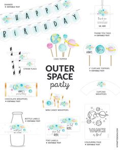 space party printable decorations Space Party Printables, Princess Party Printables, Sun Birthday