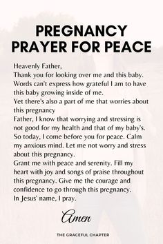 a woman standing in a field with the words, pregnant prayer for peace