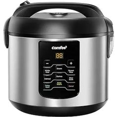 an electric pressure cooker with the timer on it's side, and its lid open