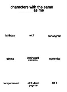 an image of characters with the same name as me, birthday, and individual words