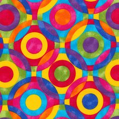 an abstract painting with circles and dots on it's surface, in bright colors