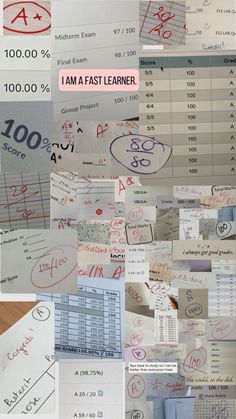 a collage of papers with writing on them