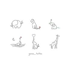 an elephant, giraffe, and dog are drawn in different ways on a white background