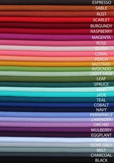 the color chart for different fabrics