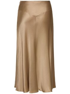 Side zip closure. Seam details. Unlined. Model is wearing a size38 Beige Midi Skirt, Midi Wrap Skirt, Latest Skirts, Satin Midi Skirt, Hem Skirt, Alberta Ferretti, Satin Skirt, Gray Skirt, Green Skirt