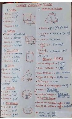 a piece of paper with some writing on it that has different types of shapes and sizes