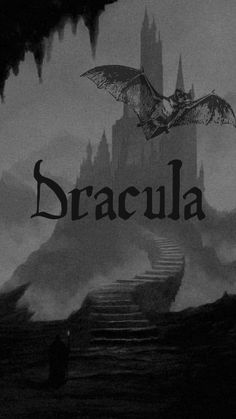 dracula is flying over the stairs in front of a castle