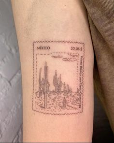 a stamp with the image of mexico on it's left arm is shown in black ink