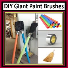 there are many different types of paint brushes in this picture and the words diy giant paint brushes