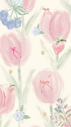 a painting of pink flowers on a white background