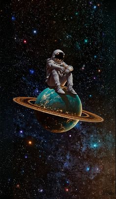 an astronaut is sitting on top of the earth