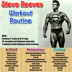 a flyer for the steve reves workout routine, featuring an image of a muscular man