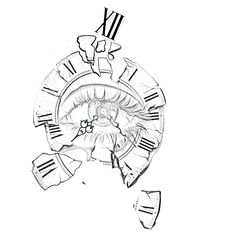 a drawing of a clock with an eye in the middle