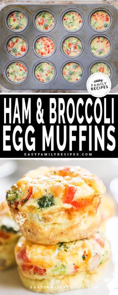 ham and broccoli egg muffins are stacked on top of each other