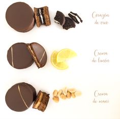 three different types of desserts are arranged on a white surface with the words written in spanish