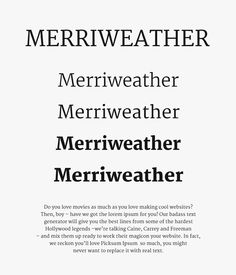 an advertisement with the words merriweather, merriweather and merriweather