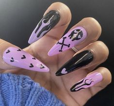 Tips Nails, Witchy Nails, Art Designs Ideas, Halloween Acrylic Nails, Punk Nails, Anime Nails, Edgy Nails, Goth Nails, Grunge Nails