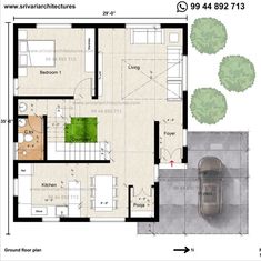 the floor plan for a small house with two car garages and an attached parking lot