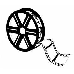 a black and white film reel with a strip of tape