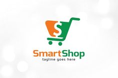 a shopping cart logo with the words smart shop on it's front and side