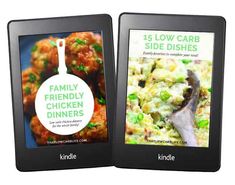 two kindle tablets displaying the menus for different foods and drink options, each with an image of a fried chicken dinner