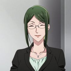 an anime character with green hair and glasses