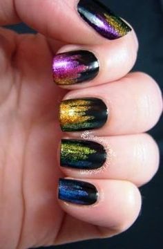 Metallic Rainbow Colourful Nail Art, Colourful Nail, Nails Rainbow, Fingernail Designs, Finger Nail Art, Colorful Nail Art, Metallic Nails, Simple Nail