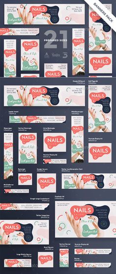 the website design for nails salons is shown in blue and pink colors, with an image