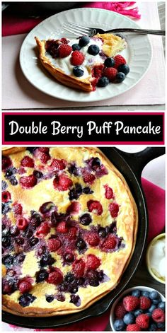 double berry puff pancake with fresh berries on top