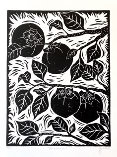 a black and white drawing of some fruit