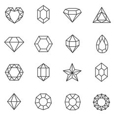 different shapes and sizes of diamonds on a white background, each with one diamond in the middle