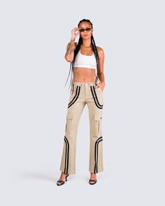 We love a casual look that can be dressed up or down 👏 Feautring a white tank top, and a pair of ivory twill cargo pants - this versatile fit gives off an effortless bad b*tch vibe 🤍 Y2k Style Summer Cargo Pants With Pockets, Y2k Style Cargo Jeans For Summer, Fitted Y2k Cargo Pants For Summer, Y2k Fitted Cargo Pants For Summer, Y2k Style Cotton Parachute Pants For Summer, Chic Cargo Pants With Pockets For Day Out, Y2k Cotton Parachute Pants For Summer, White Fitted Casual Cargo Pants, Chic White Cargo Pants For Spring