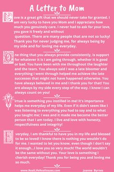 a letter to mom on pink background