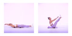 a woman is doing an exercise on a yoga mat