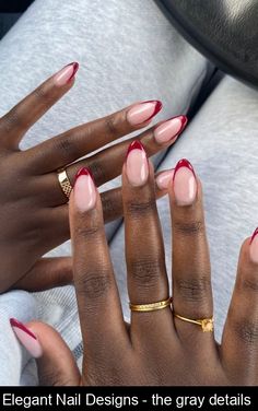 Here are the best elegant nail designs to inspire your next manicure. These nails are perfect for adding a touch of class to any outfit. French Red Almond Nails, Red Tip Acrylic Nails Almond, Cherry Tip Nails, Deep Red French Tip Nails Almond, Red Tips Almond Nails, Almond Nails Colored French Tip, Red French Tip Manicure, Deep Red Tip Nails, Red French Tip Nails Almond Valentines