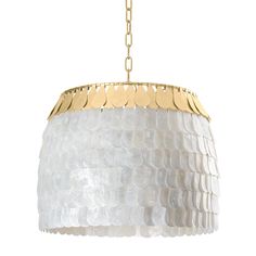 a white and gold chandelier hanging from a chain