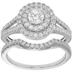 an engagement ring set with two rows of diamonds in the center and one row of round cut