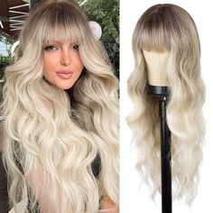 PRICES MAY VARY. 🌈【Charming color】: If you’re looking for an easy, low-maintenance but beautiful color wig, look no further than this ombre ash blonde wig. In fact, this wig color can adapt easily to any complexion and make your face expressive. 🌈【Ash Blonde Wig with Bangs】: The wig with bangs is a popular style at present, which can trim your face, and make you look sweet. And don't worry about the length of the bangs, you can DIY according to your preferences. 🌈【Advantage】: You can’t ever g Icey Blonde, Wig Stand, Wig Caps, Brown Highlights, Blonde Wig, Wig Making, Ash Blonde, Blonde Ombre, Wig Accessories