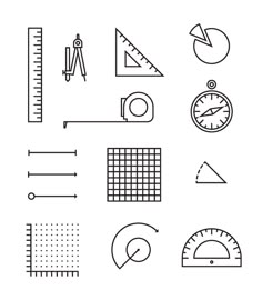 different types of rulers and other items that are drawn in black on a white background