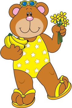 a brown teddy bear holding a bunch of flowers and a banana in his hand while wearing sunglasses