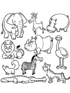 black and white cartoon animals for coloring