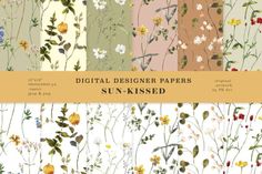 the digital papers are designed to look like flowers and plants, with different designs on them