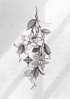 a drawing of flowers and leaves on a white paper with the words, love is in the air