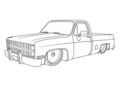 an old pickup truck is shown in this black and white drawing, it looks like the front end of a pick up truck