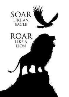 the silhouette of a lion and a bird on top of a hill with words above it