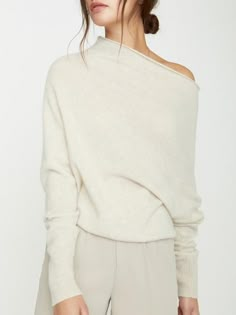 Brochu Walker Women's Off Shoulder Cashmere Sweater in Cream Cropped Knit Sweater Office, Fall Wedding Sweaters, Cashmere Sweater Casual, Classy Winter Sweater, Best Cashmere Sweater, Cashmere Top With Ribbed Collar For Loungewear, Chic Cashmere Top With Ribbed Neckline, Elegant Off-shoulder Winter Sweater, Chic Ribbed Collar Sweater For Loungewear