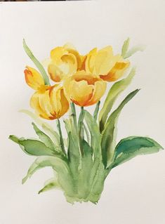 watercolor painting of yellow flowers on white paper