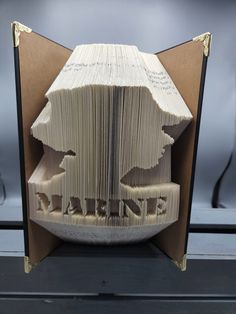 an open book that has been folded into the shape of a face