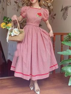 Material: Assorted Dresses For Party Night, Fashion Analysis, Pink Plaid Dress, Dresses Cottagecore, Cottagecore Dresses, Vestidos Color Rosa, Fairy Skirt, Forest Style, Fairycore Clothes