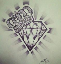 a drawing of a diamond with a crown on top